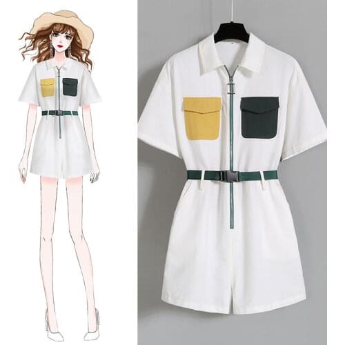 Rompers Women Jumpsuit Shorts Femme Clubwear Holiday Summer Mini Playsuits Trousers Sexy Beach Clothes White Navy Pocket