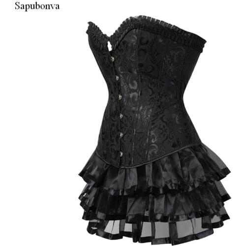 Sapubonva gothic corset dresses for women plus size costume party club bustiers corsets with skirts tutu set sexy floral style