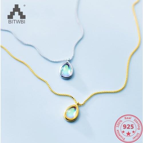 Delicate Wholesale Japan Korea Style 925 Sterling Silver Fashion Sweet Beautiful Waterdrop Opal Pendants Necklace Women Jewelry