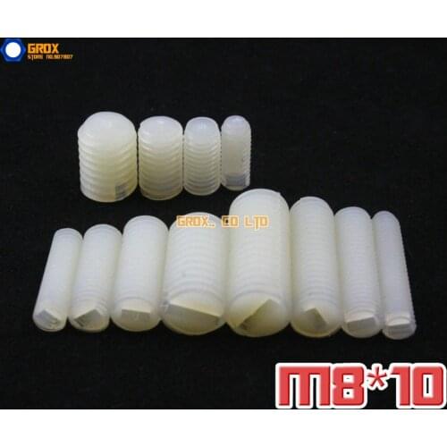 100 Pieces M8 x 10mm Nylon Grub Screws Cup Point Slotted Set Screw
