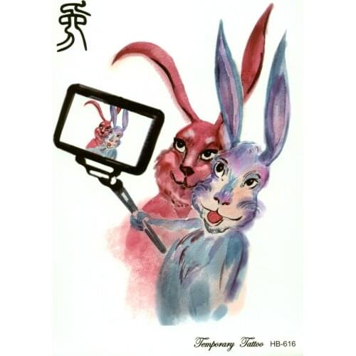 3pcs Selfie Rabbit Waterproof Temporary Tattoo Sticker Zodiac Animals Fake Tattoo Body Art Sticker Tatoo Men