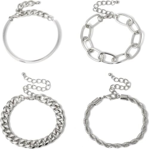 4Pcs/Set Twisted Chain Bracelet Set Curb Chain Bracelet Set Hip Hop Chunky Thick Bangles Fashion Jewelry Party Gift Accessories