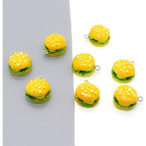 6pcs Resin Flatback Simulation Hamburg Earring Charms Kawaii Food Pendants For Phone Keychains Necklace DIY Jewelry Accessory