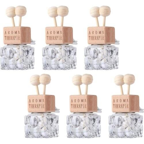 6PCS Air Vent Essential Oil Diffuser Wooden Lid Refillable Perfume Glass Bottle