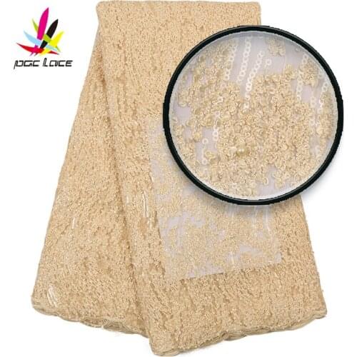 African Fabric High Quality Sequins Lace Fabric Sequence Lace Fabrics Nigerian Tulle Mesh Lace for Wedding Party Dress NI2275