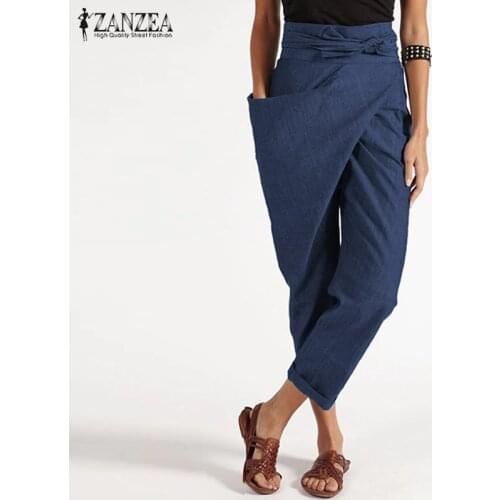 Fashion Women Harem Pants ZANZEA Casual Lace Up Solid Turnip Trousers Female Office Work Pants Elegant Pencil Pantalon Palazzo