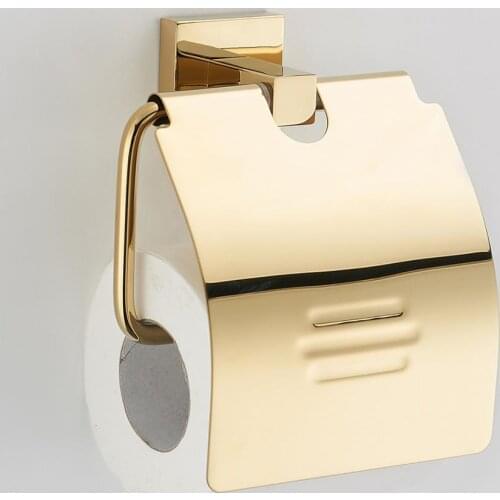 Gold Paper Holder Brass tissue roll holder with cover Bathroom Accessories Wall Mounted One-handed use