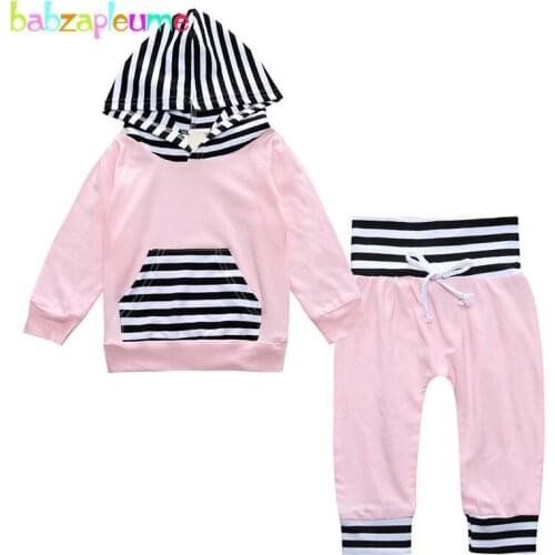 Babzapleume Two Piece Spring Fall Baby Outfits Girls Clothes Sets Casual Hooded T-shirt+Pants Sport Suit Newborn Clothing BC1338