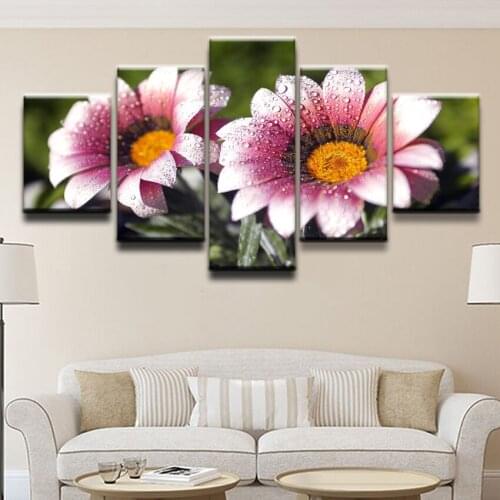 Diy 5D Diamond Home Decoration Embroidery 5 Pcs Painting Pink Flower Picture Modern Cross Stitch Full Round Drill Wall Sticker