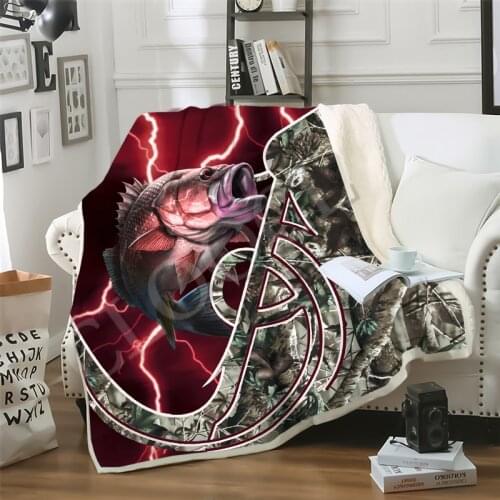 Two-layer Blanket Animal Fish Blanket Bass Fishing Throw Blanket Child Thick Quilt Home Life Picnic Travel Sofa Plush Quilts