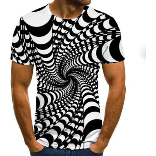 Summer Fashion Colorful 3D Printing Short Sleeve Mens T-Shirt Summer Casual Round Neck T-shirt Fun Rotating Pattern Street Clot