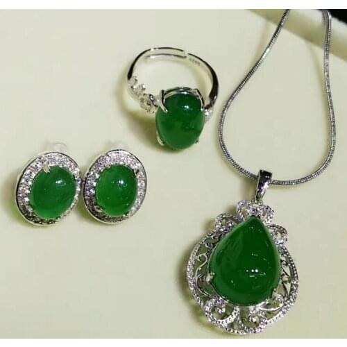 Chalcedony hot natural green chalcedony three sets of green red violet chalcedony pendant 925 silver inlaid female gift