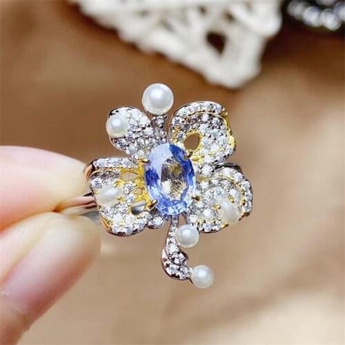 Natural real tanzanite butterfly ring Per jewelry 5*7mm 0.95ct gemstone 925 sterling silver Fine jewelry Q2142316