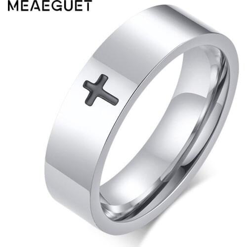 Engraved Cross Ring Stainless Steel silver color Flated Edge Squared Design Band For Women Men Unisex Jewelry