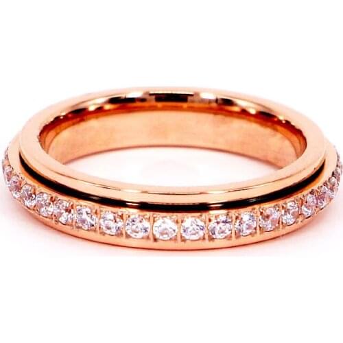 New Design Rotatable Shiny Zircon Ring Titanium Steel Top Quality Woman Ring Wedding Promise Jewelry Love Brand Anillo Gift
