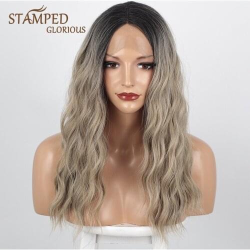 Stamped Glorious Short Wavy Synthetic T Part Lace Wigs for Black Women Heat Resistant Fiber Hair Wig for Daily Use Natural Wigs