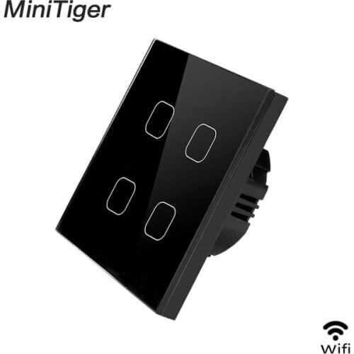 Minitiger Smart Home 4 Gang 1 way Wireless WiFi EU Standard Touch Switch Wall Light Switch,White Luxury Crystal Glass