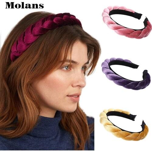 Molans 2020 New Thick Braided Headband Pure Color Golden Velvet Headband Threaded Headband Ladies Headband Hair Accessories