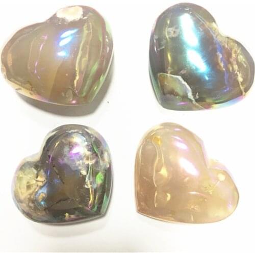 Natural Aura Cherry Blossom Agate Heart Shaped Crystals Healing Stones For Sale