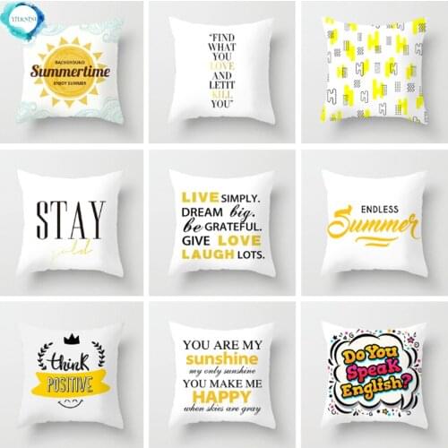 Yellow Letter Print Polyester Throw Pillow Cover Sofa Home Decoration Cushion Cover Decorative Pillowcase for Bedroom Chair Car