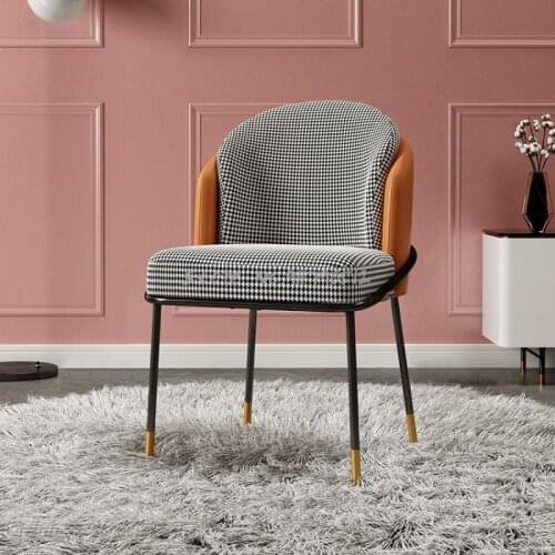Nordic Light Luxury Dining Chair Home Backrest Fabric Minimalist Makeup Chair Modern Italian Houndstooth Stool Dining Table Desk