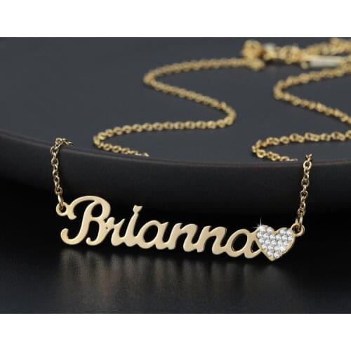 New Custom Name Heart Necklace Pendant Iced Out Bling Bling Heart Stainless Steel Charm Nameplate Necklace Jewelry Women Gifts