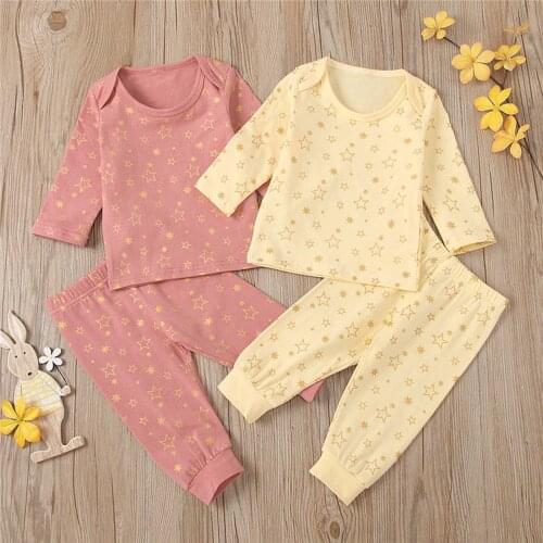 Newborn Clothes Autumn Winter Boys Girls Home Clothes Long Sleeve Trousers Star Print Childrens Pajamas Set Infant Clothing