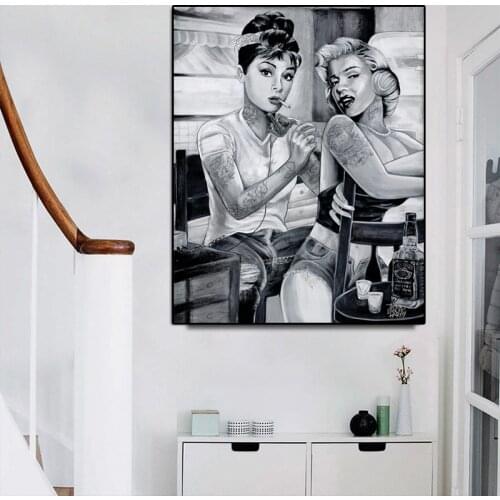 Marilyn Monroe Audrey Hepburn Portrait Canvas Painting on The Wall Tattoo Smoking Women Posters and Prints Art Pictures Decor