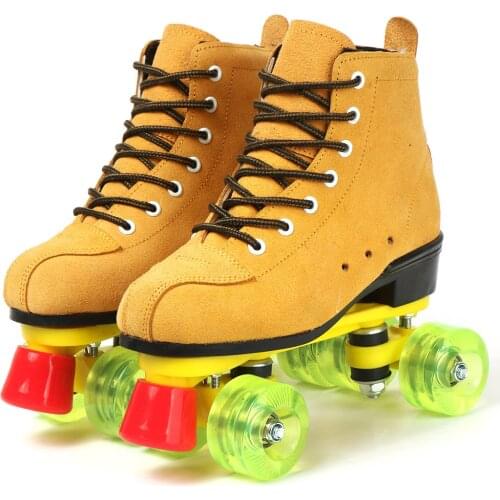 Pu Rubber Wheel Roller Skates Shoes Skating Shoes Sliding Quad Sneakers 4 Wheels For Adult Outdoor Training Gym Sports Women Boy