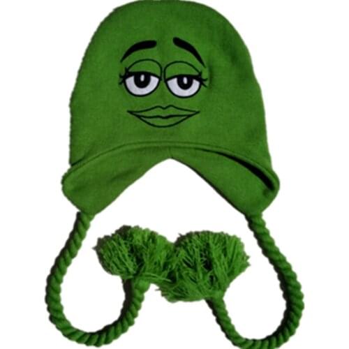 M Green Bean Cute Cartoon M& m' s Chocolate Character Plush Beanie Ear Flaps Hat Cap For Boys Girls Kids Women Men Knit Balacava