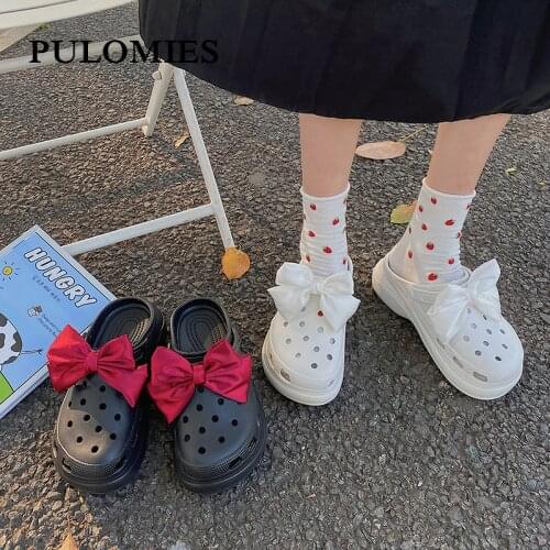 Summer Women Slippers Shoes Bow Clogs Platform Garden Shoes Beach Sandals Antiskid Thick Sole Flip Flops Slippers For Women
