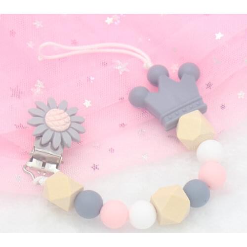 Silicone Pacifier Clip Cartoon Wooden Bead Dummy Clip Holder Cute Pacifier Clips Soother Chains Baby Teething Toys For Baby Chew