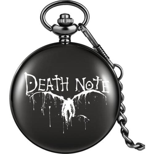 Death Note Theme Printed Fob Chain Quartz Pocket Watch Smooth Black Pendant Watches Antique Clock Gifts Men Women