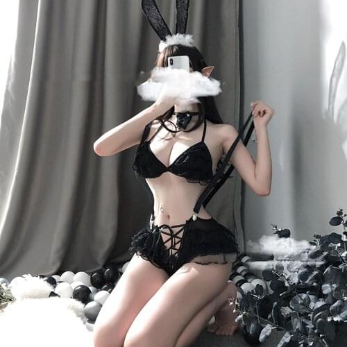 Passion Sex Erotic Bunny Uniform Temptation Low Cut Bare Back Sexy Lingerie Cosplay Hollow Out Bra Bunny Girl Slutty Clothes
