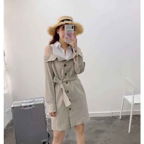 Bag U -- 2031403 womens Plaid Dress with shoulder leakage 0.6