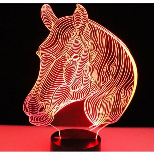 3D LED Night Light Horse Head Side with 7 Colors Light for Home Decoration Lamp Amazing Visualization Optical Illusion Awesome
