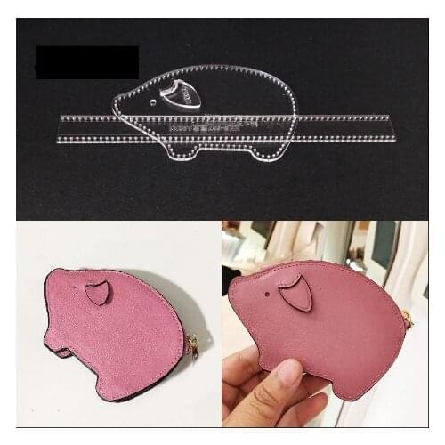 Leather Handmade Craft pig Wallet Sewing Pattern Acrylic Stencil Template Sewing Accessories with Holes 14*9.5*1.5cm