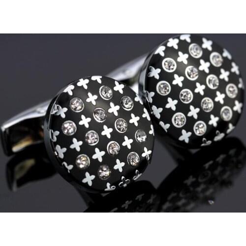 Luxury Black Crystal Round Cufflinks Clovers Cuff Links Shirt Cuff Button Cufflinks Mens Fashion Jewelry Accessory Gift 12pairs