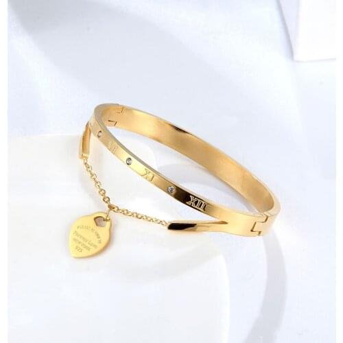 Beautiful Hang Carving Forever Love Heart Shaped Bangle Top Quality Titanium Steel Woman Love Brand Jewelry Gift Pulsera