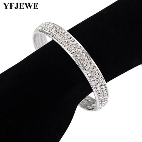 YFJEWE 3 Rows Elegant Rhinestone Crystal Wide Open Bangle Cuff Bracelet Bridal Wedding Jewelry Accessories for Women B209