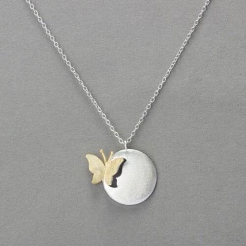 Butterfly Disc Korean Explosion 925 Sterling Silver Temperament Personality Fashion Female Jewelry Necklace SNE028