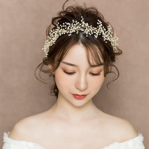 Gold Color Pearls Headband Headpieces Women Kids Tiara Bride coroa Noiva Wedding Hair Jewelry Accessories