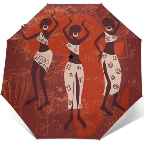 Sunny Umbrella African Art Background Automatic folding portable men women umbrella Sunscreen rain Windproof beach parasol