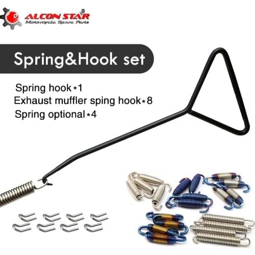 Alconstar 18Pcs Motorcycle Stainless Steel Exhaust Mounting Muffler Pipe Link Pipe Rotatable Spring Hook Puller Tool Motorbike
