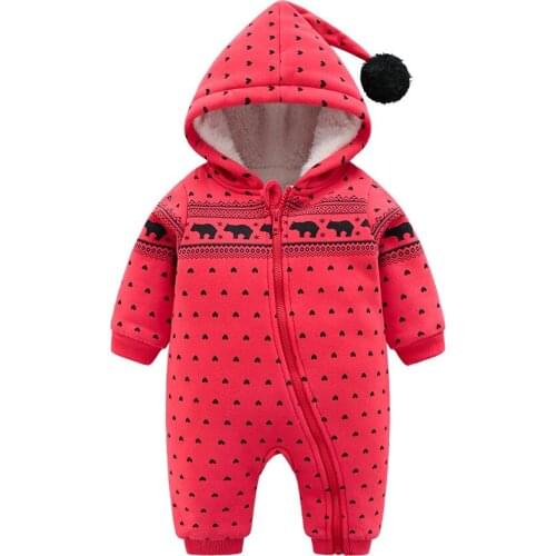 2019 new red bottom full of printed love bear hoods clothing baby girl clothes christmas baby girl romper