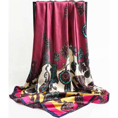 Women 2021 Design Square Silk Satin Scarf Hijab 90cm*90cm Spring Summer Muslim Head Scarves Shawl Wrap Bandada Accessories