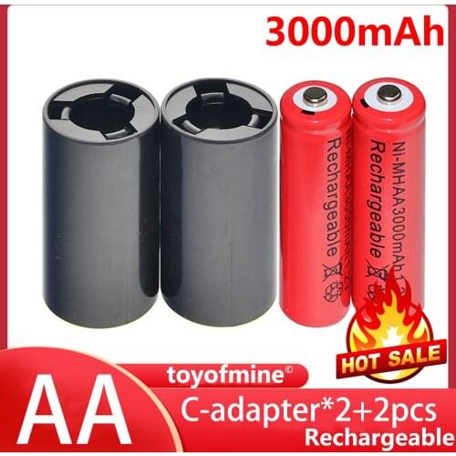 2xC Battery Adapter Converter Ni-MH Rechargeable Battery 2x AA 3000mAh RED