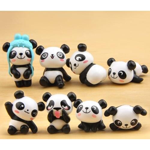 8pcs/set Panda Moss Micro Landscape Resin Funny Panda Figurines Miniatures Mini Garden Figures Decoration for Home Kids Toys