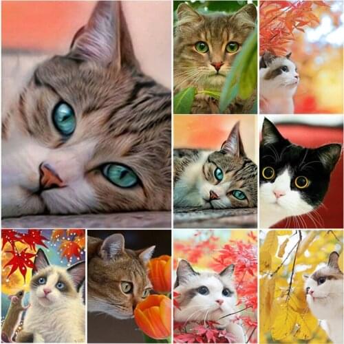 5D DIY Animal Scenery Diamond Painting Cute Cat Diamond Embroidery Cross Stitch Full Square Round Drill Manual Gift Home Decor