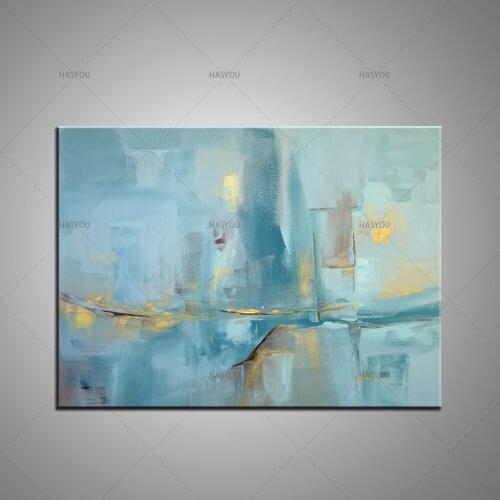 Large Hand Painted Modern Abstract Light Blue Color Texture Oil Painting on Canvas Living Room Wall Picture Painting Home Decor